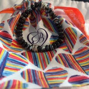 Brighton Neptune’s Rings Banded Black Agate Stretch Bracelet